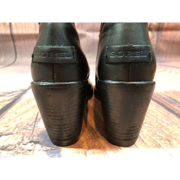 Sorel After Hours Wedge Black Leather Chelsea Boots Womens 6 / 37 (r8j) - Picture 9 of 10